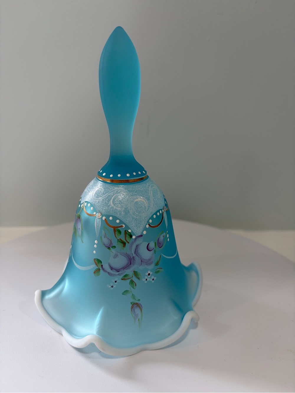 Hand-Painted Enchantment Topaz Blue Decorative Bell - Home Art Fenton Vintage